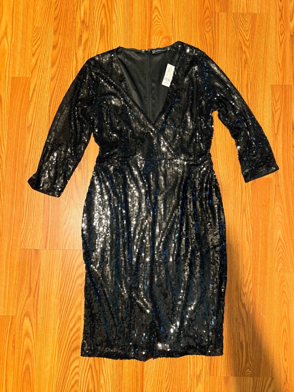 New York & Company Black Sequin Wrap-Style Dress